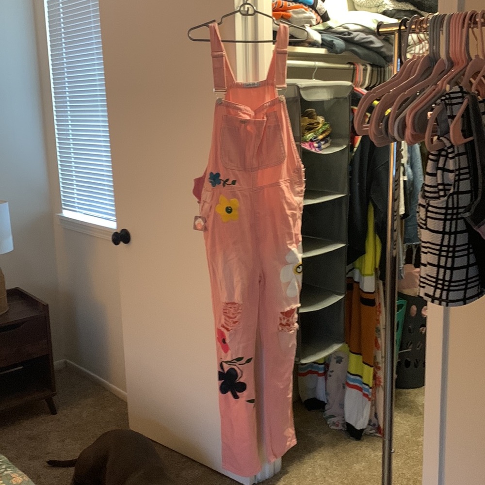Adorable patterned pink overalls